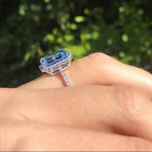 NEW Stamped 925 Silver Emerald Cut Aquamarine Ring - Picture 6 of 7